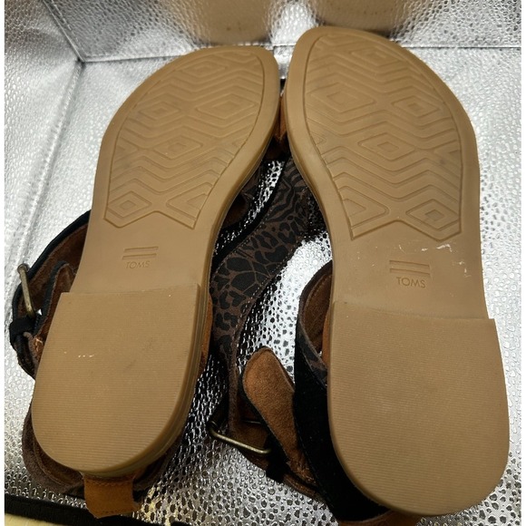 TOMS Women's SIDNEY Sandals Tan Black Leather Leopard Print Gladiator Sz 7.5 - Picture 5 of 6
